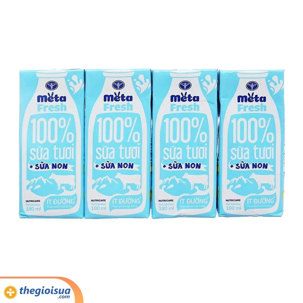 Sữa tươi ít đường bổ sung sữa non Meta Fresh 4*180ml