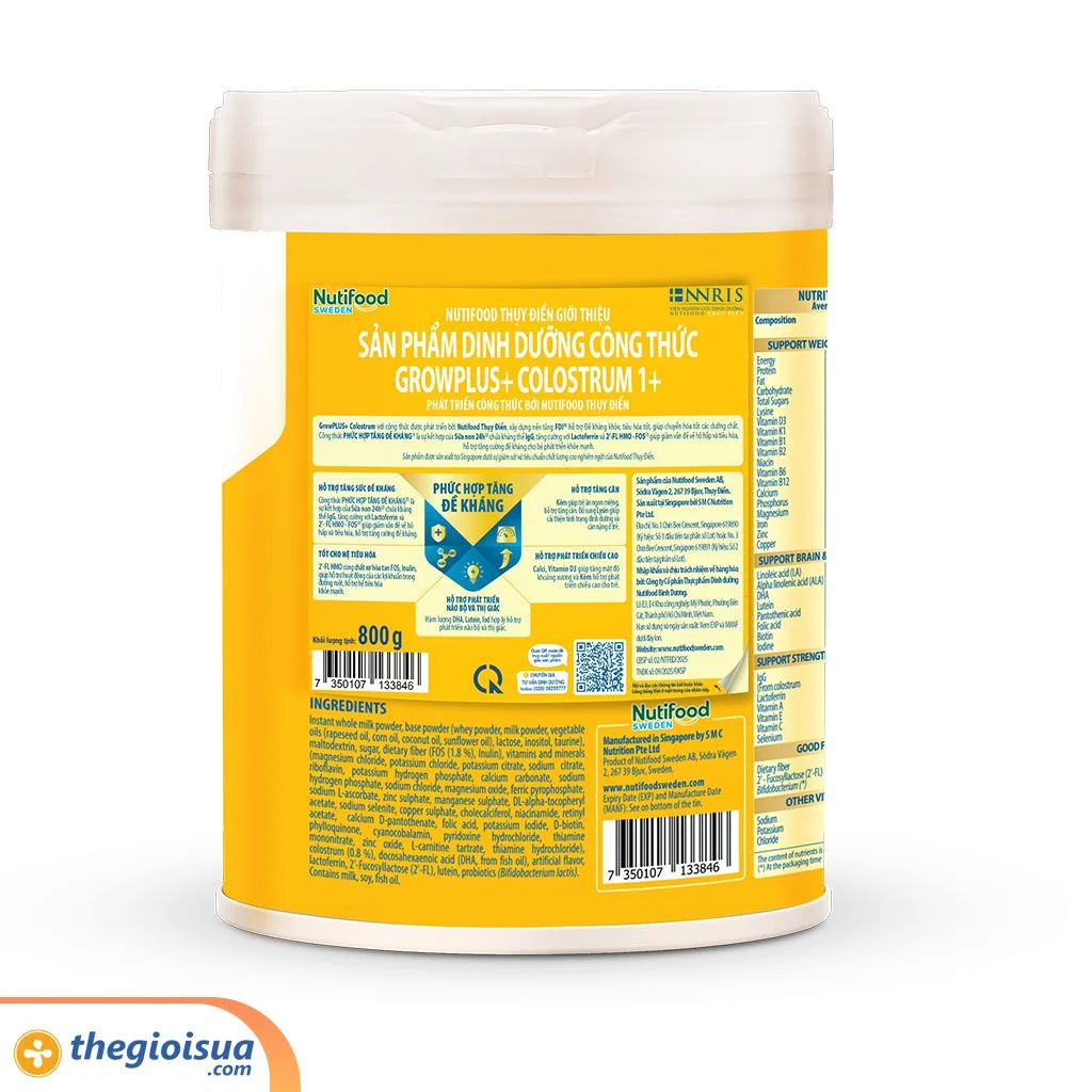 Sữa bột Grow Plus+ colostrum Lactoferrin 1+ 800g (từ 1-2 tuổi)