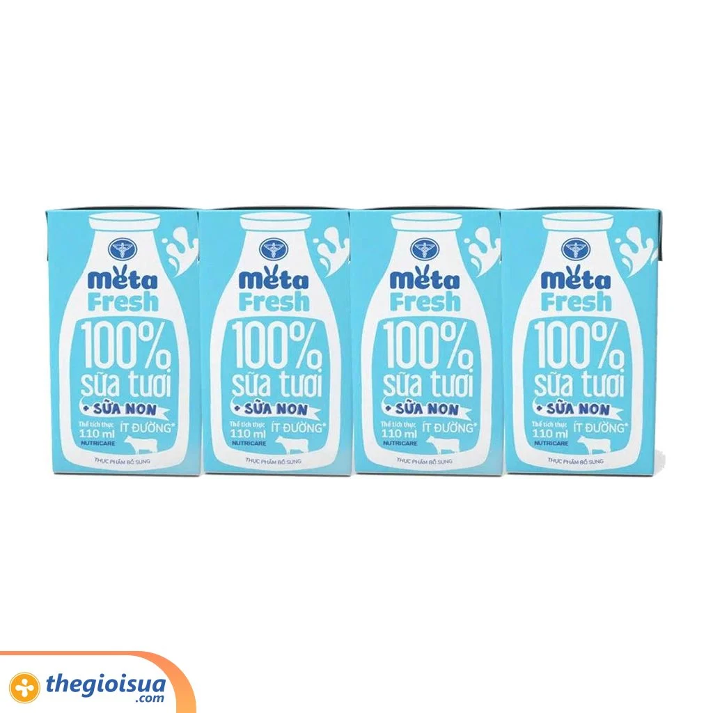 Sữa tươi ít đường bổ sung sữa non Meta Fresh 4*110ml