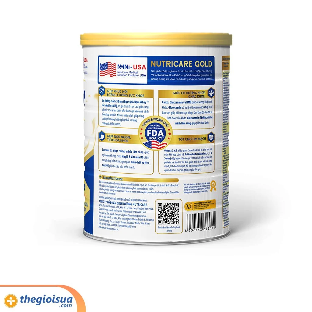 Sữa bột người lớn Nutricare Gold 850 Gram