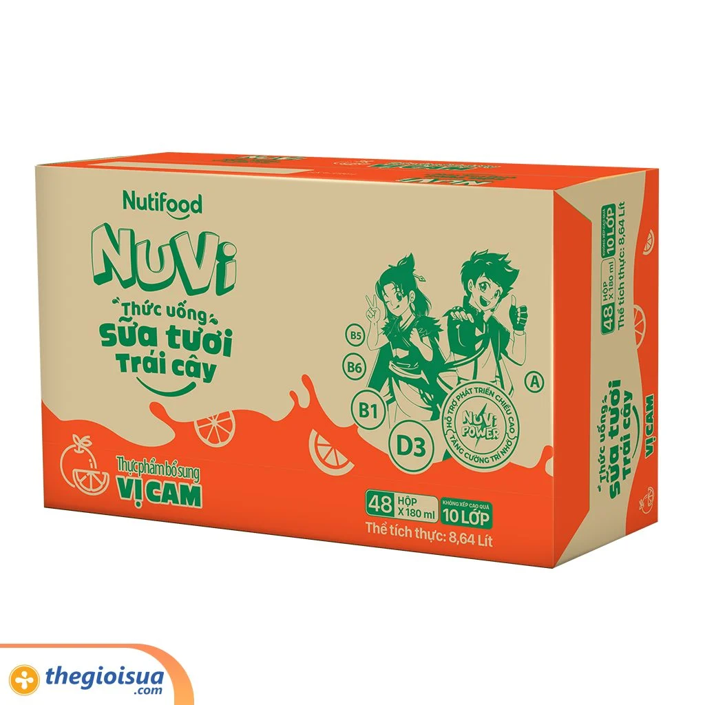 Sữa tươi trái cây tươi Nuvi cam hộp 180ml