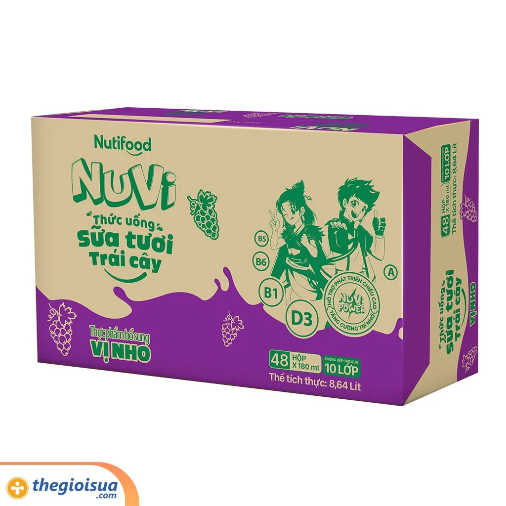 Sữa tươi trái cây tươi Nuvi Nho hộp 180ml