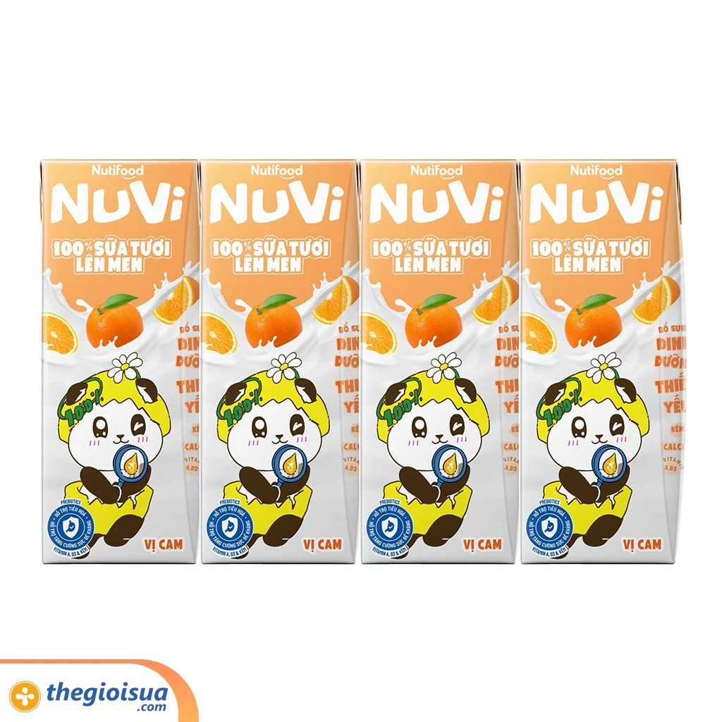 Sữa Tươi Lên Men Tiệt Trùng NUVI Vị Cam 4x170ml