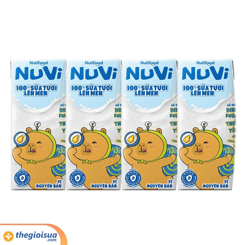 Sữa Tươi Lên Men Tiệt Trùng NUVI Vị Nguyên Bản 4x170ml