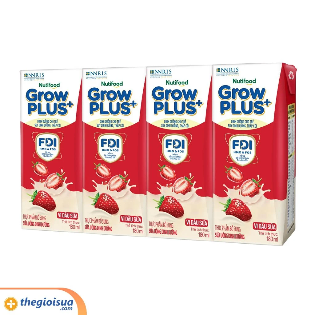 Sữa Pha Sẵn GrowPlus+ Vị Dâu sữa Hộp 180ml