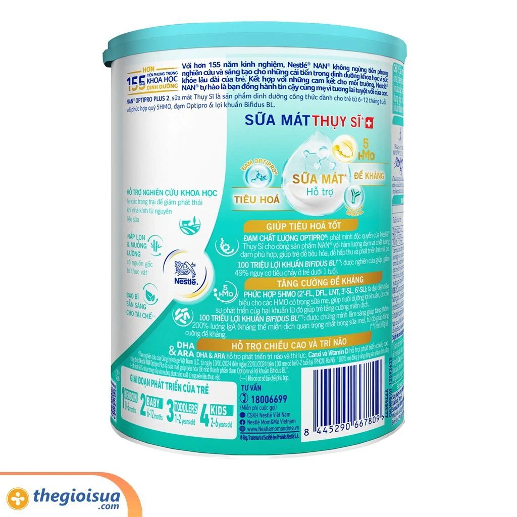 Sữa bột Nan Optipro Plus 2 mẫu mới hàng nhập khẩu sản xuất tại Thuỵ Sĩ