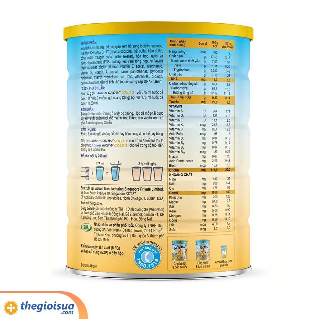 Sữa bột Abbott Grow Gold 3+ 800g (Từ 3-6 tuổi)