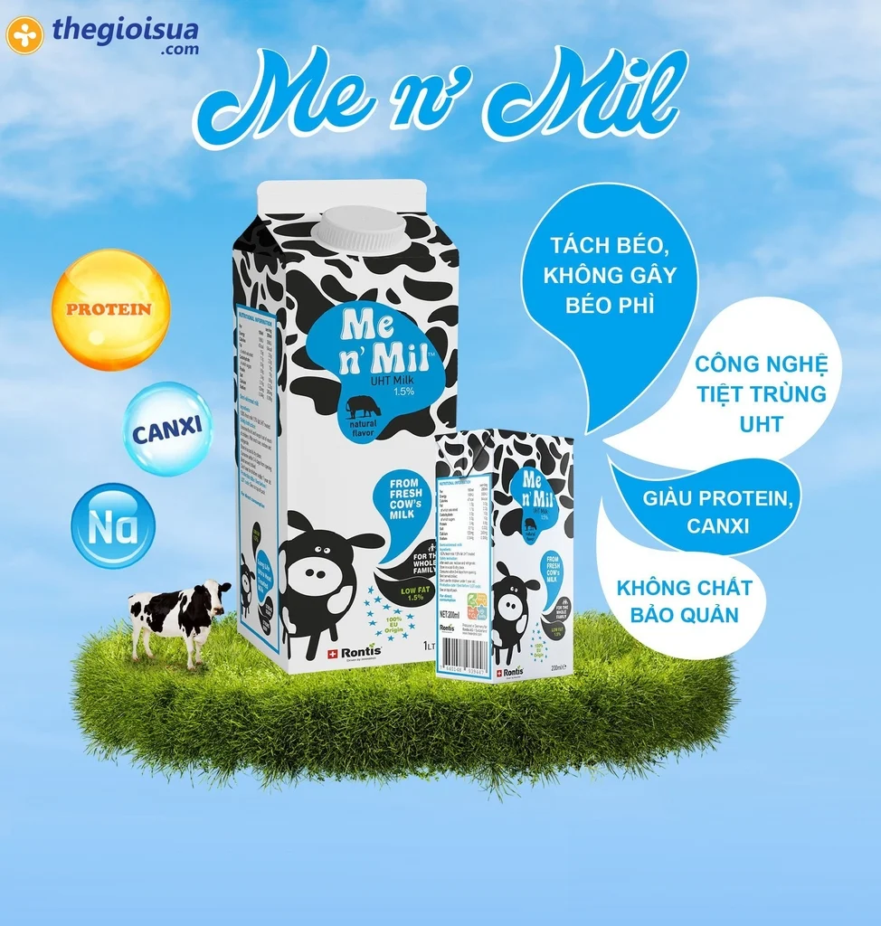 Sữa tươi tiệt trùng Me n’ Mil UHT Natural Milk 1,5% 1Lít