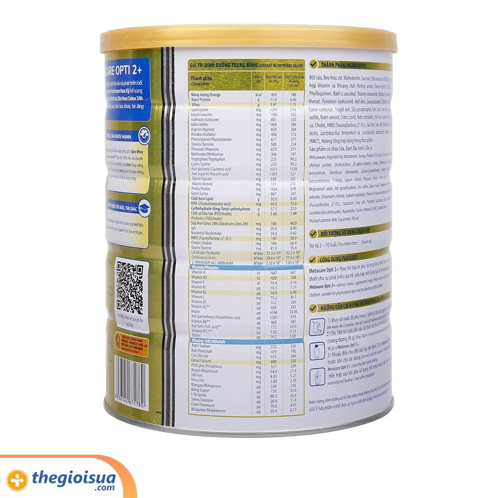 Sữa bột Nutricare Metacare Opti 2+ 850g (Vàng) từ 2-10 tuổi