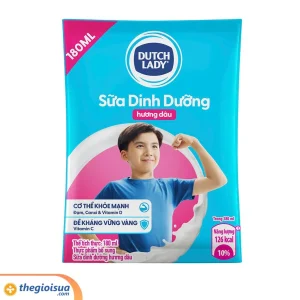Sữa tiệt trùng Dutch Lady dâu bịch 180ml - thùng 24 bịch