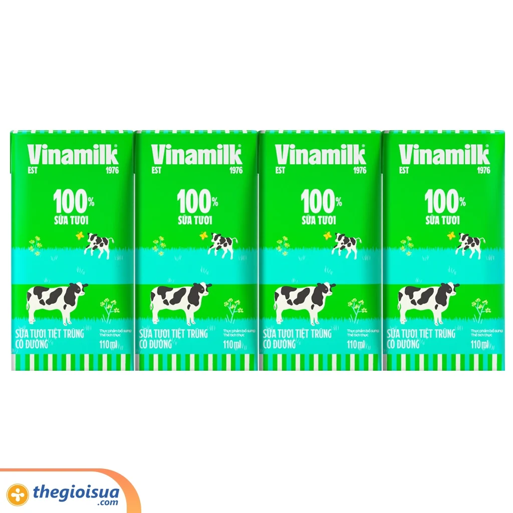 Sữa tươi tiệt trùng Vinamilk 100% có đường 4x110ml