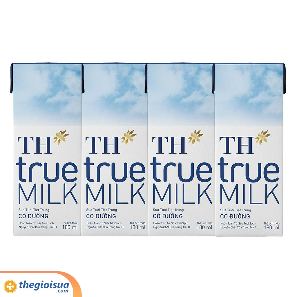 Sữa tươi tiệt trùng TH có đường lốc 4x180ml