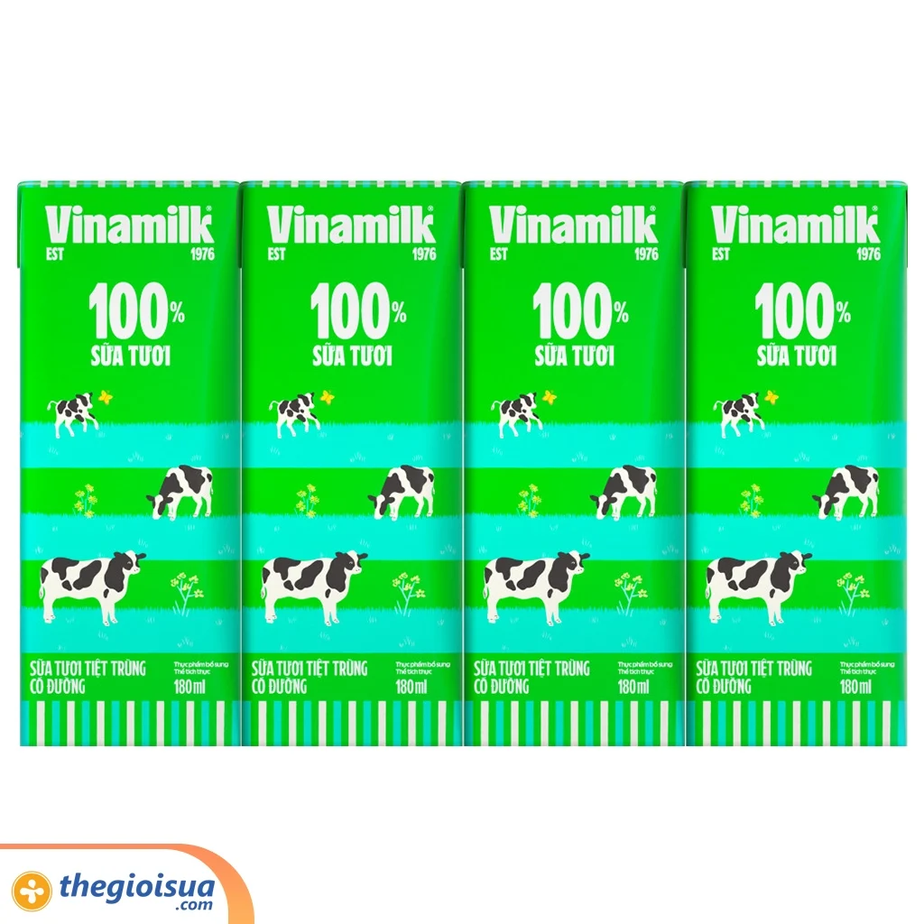 Sữa tươi tiệt trùng Vinamilk 100% có đường 180ml
