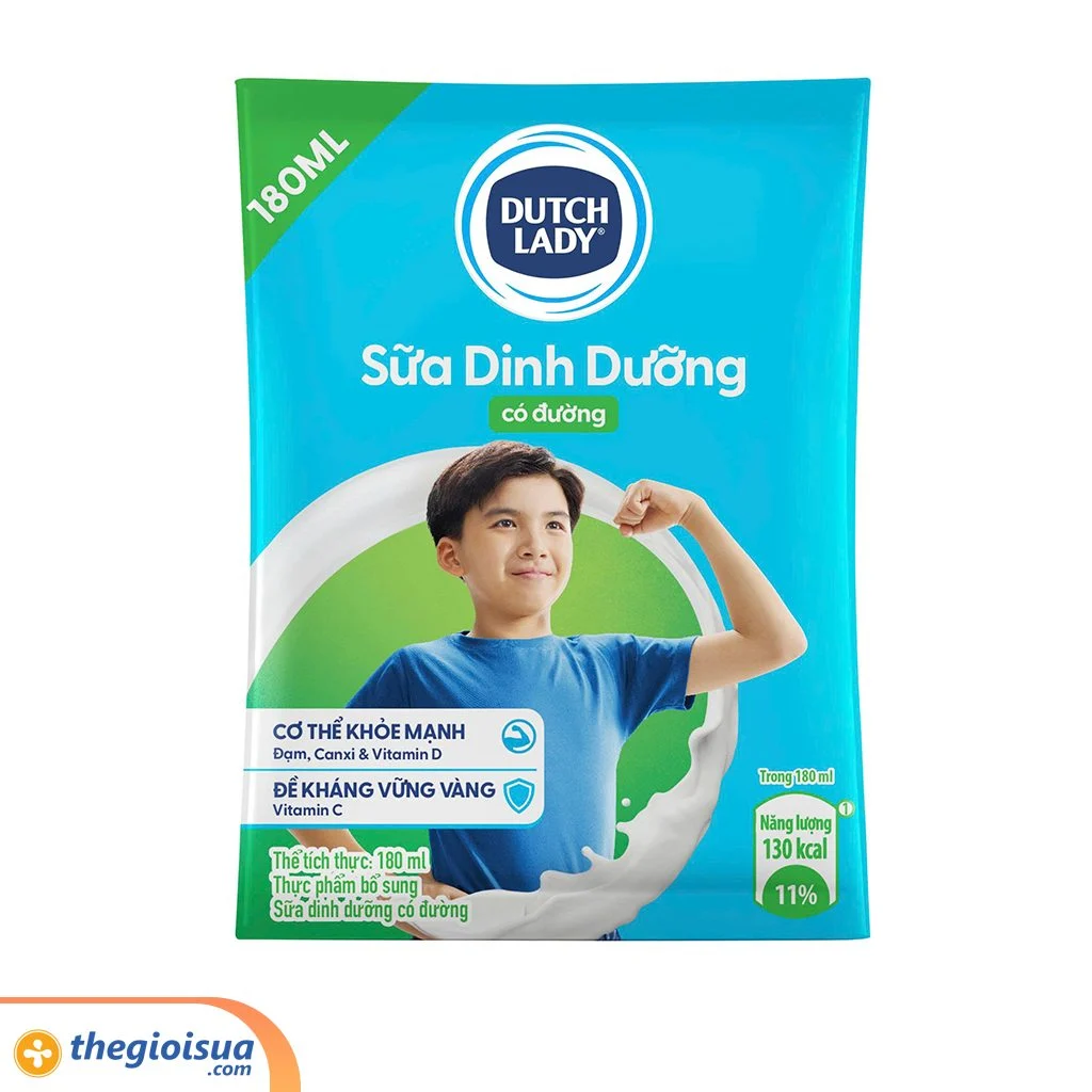 Sữa tiệt trùng Dutch Lady có đường bịch 180ml – Thùng 48 bịch