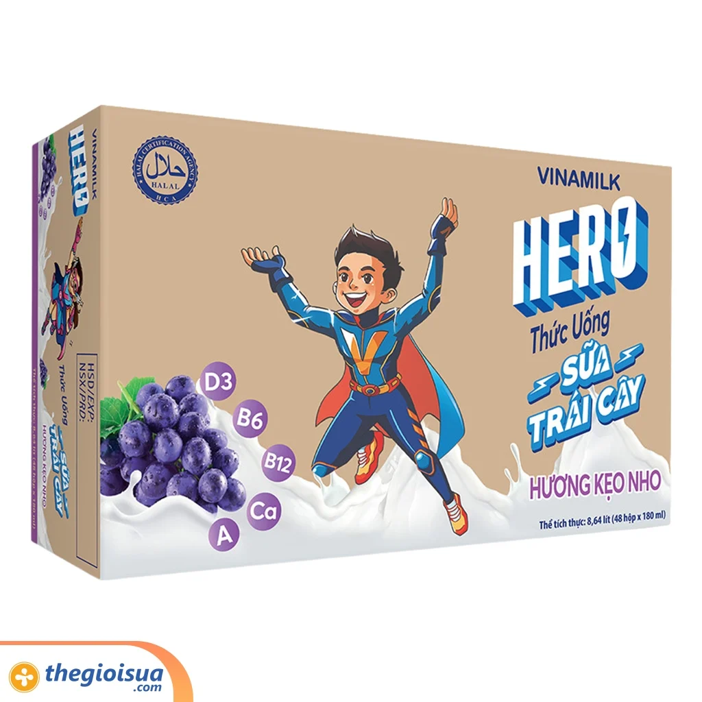 Sữa trái cây hương kẹo nho Vinamilk Hero 180ml