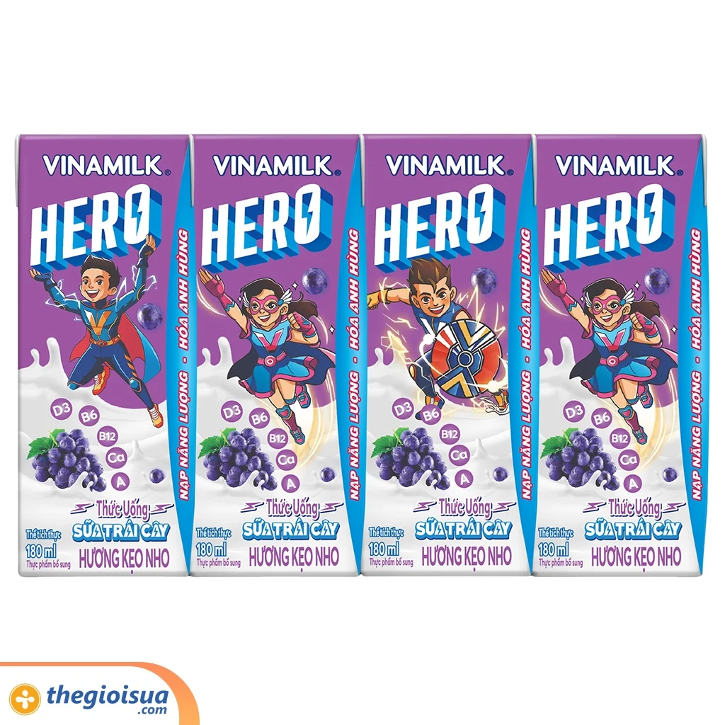 Sữa trái cây hương kẹo nho Vinamilk Hero 180ml