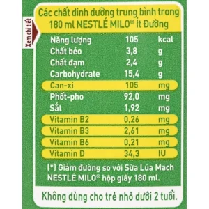 Thức uống lúa mạch Nestle Milo ít đường 180ml