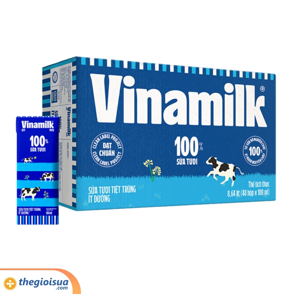Sữa tươi tiệt trùng Vinamilk 100% ít đường 4x180ml