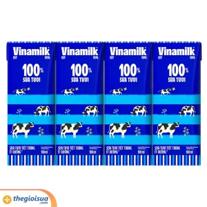 Sữa tươi tiệt trùng Vinamilk 100% ít đường 4x180ml