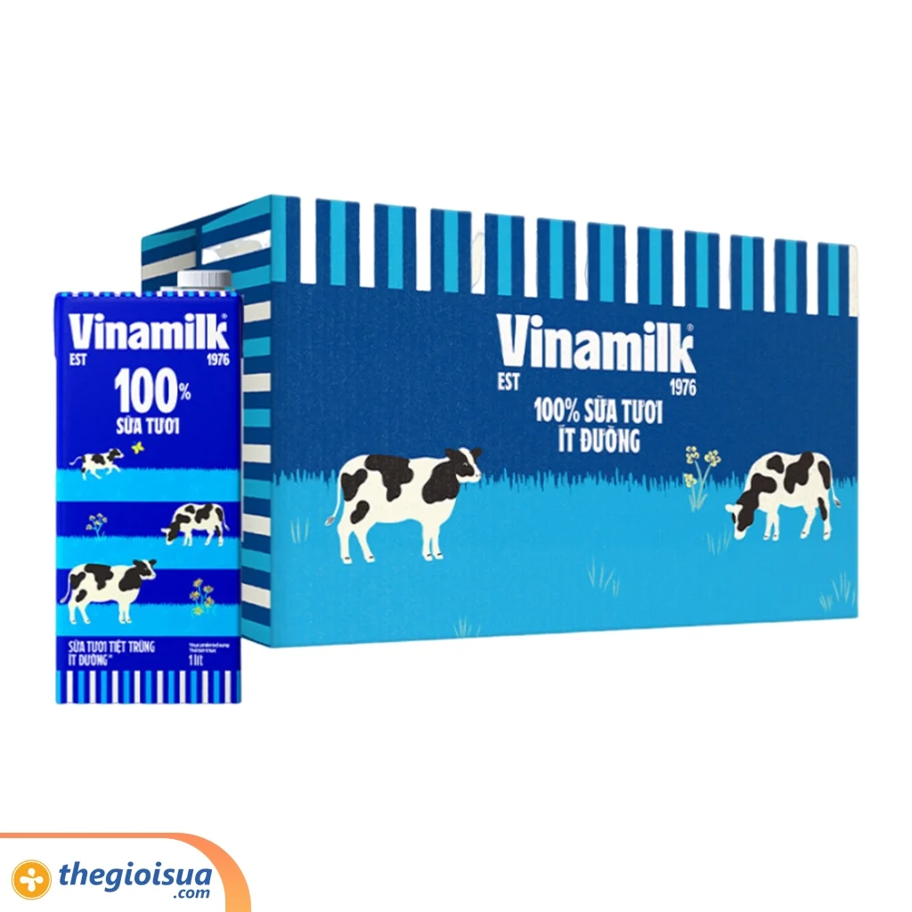 Sữa tươi tiệt trùng Vinamilk 100% ít đường 1L