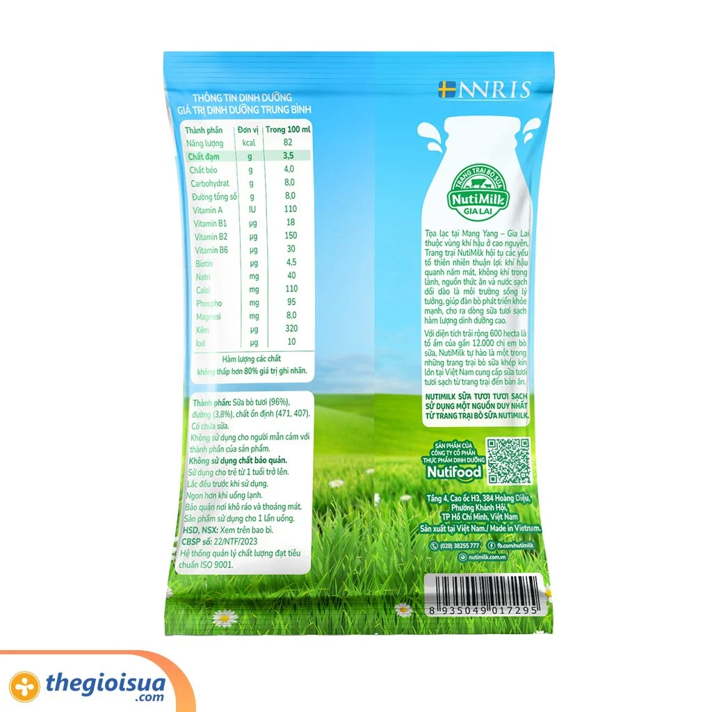 Sữa Tươi tiệt trùng NutiMilk tươi sạch có đường 220ml