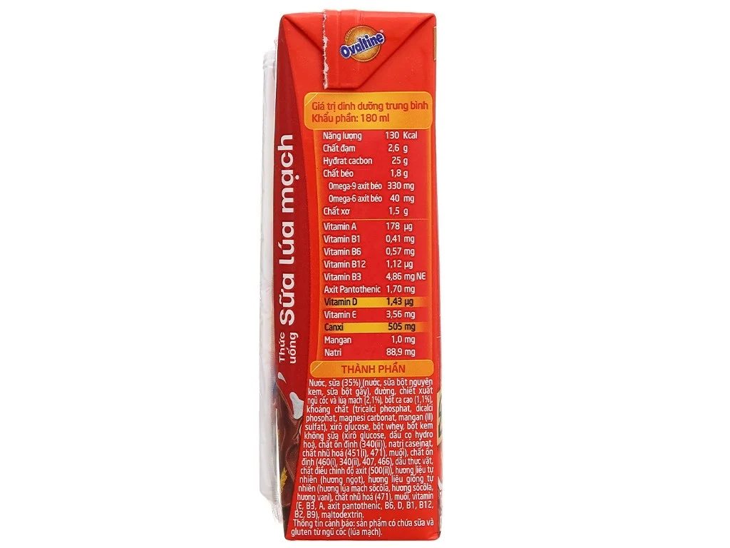 Sữa Ovaltine lúa mạch x2 Canxi Socola 180ml
