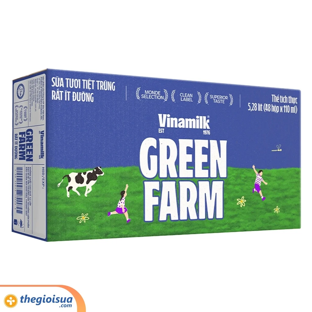 Sữa tươi tiệt trùng rất ít đường Vinamilk Green Farm 110ml