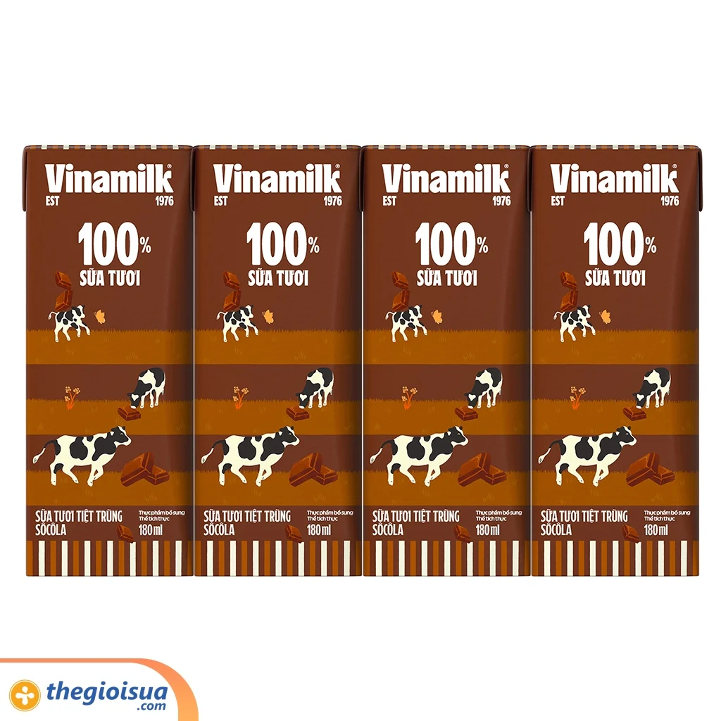 Sữa tươi tiệt trùng Vinamilk 100% Socola lốc 4x180ml