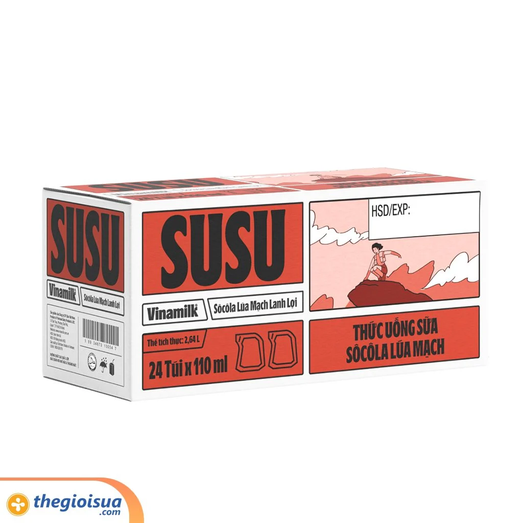 Sữa socola lúa mạch Susu túi 110ml