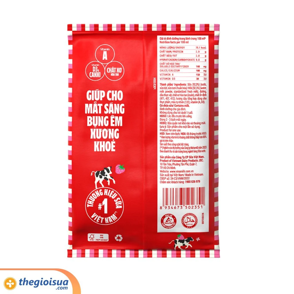 Sữa tươi Vinamilk Hương Dâu túi 220ml