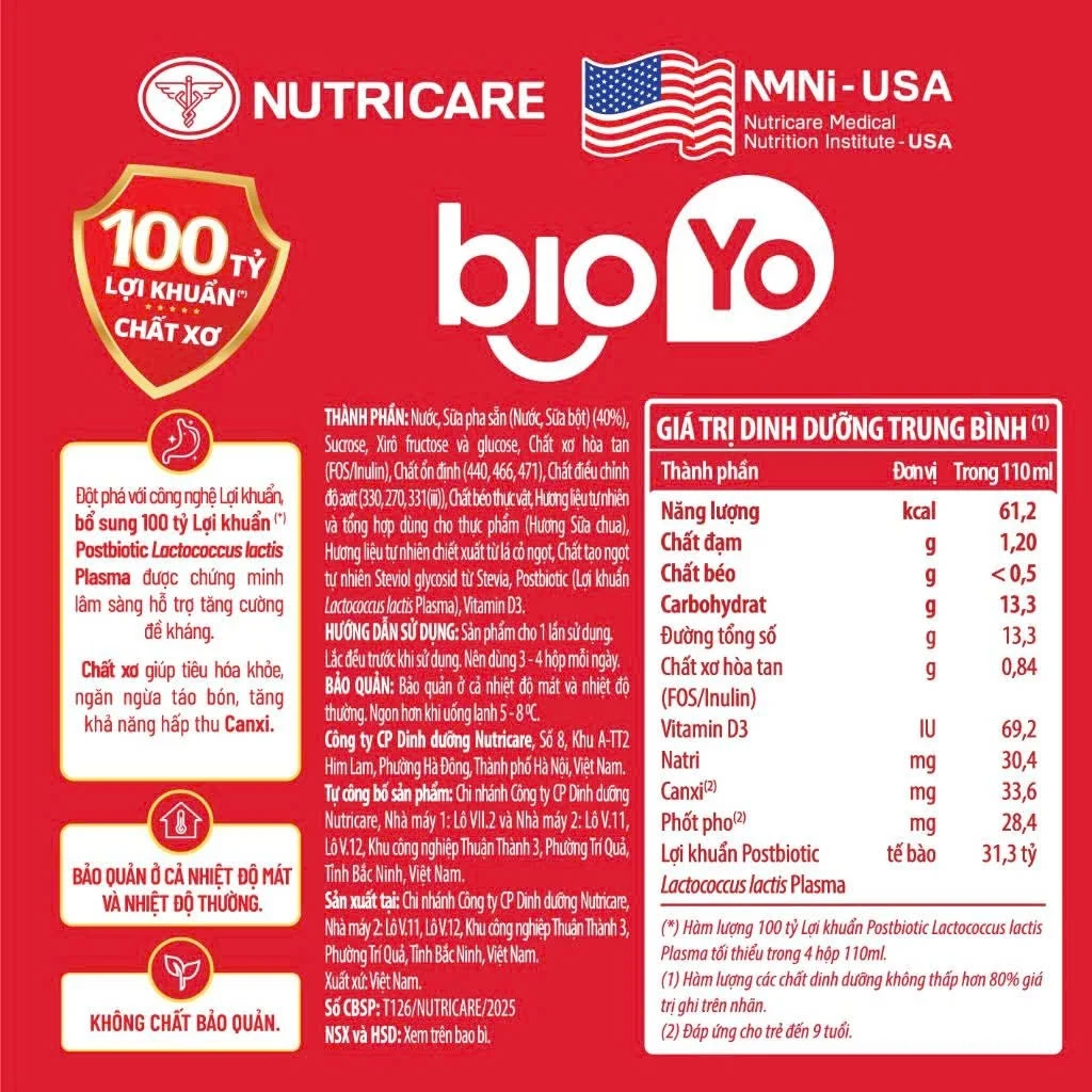 Thực phẩm bổ sung Sữa chua lợi khuẩn BIOYO 110ml