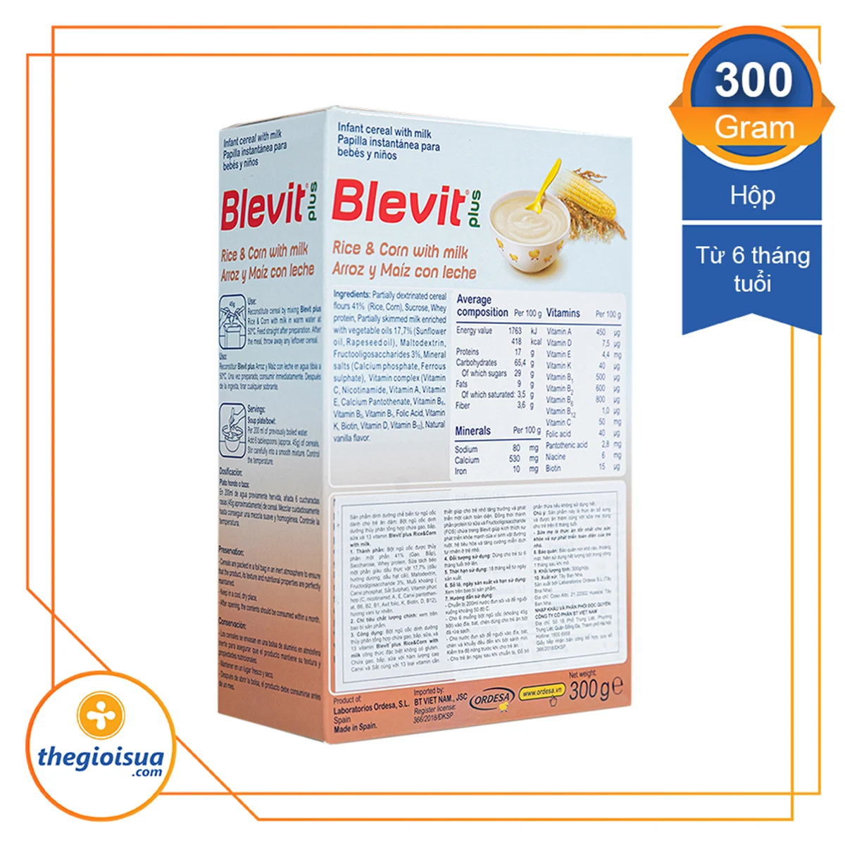 Bột ăn dặm Blevit plus Gạo Bắp Sữa 300g