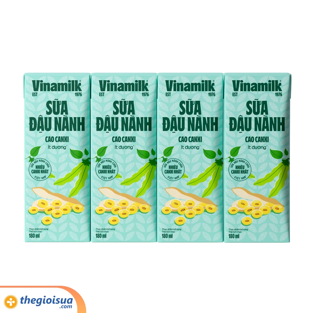 Sữa đậu nành cao Canxi Vinamilk ít đường hộp 180ml