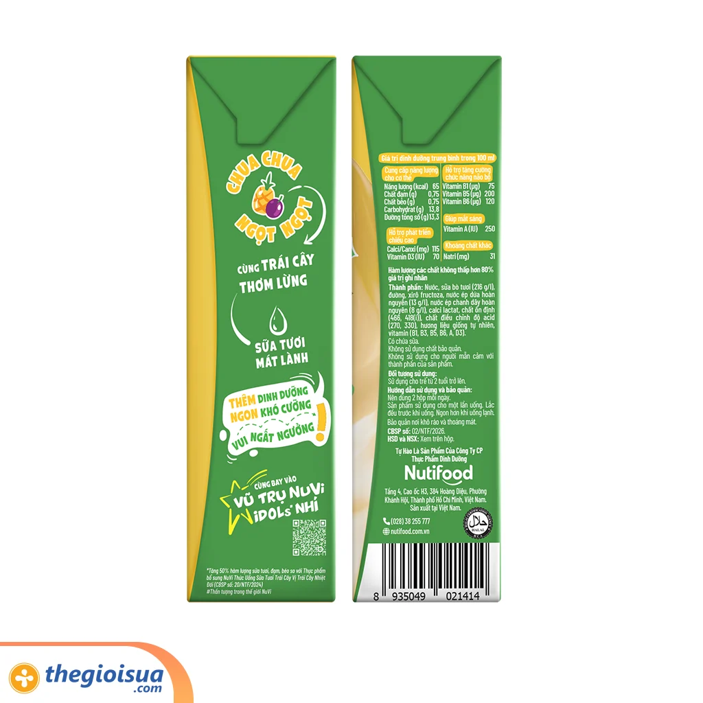 Sữa Tươi Nuvi Trái cây nhiệt đới hộp 180ml
