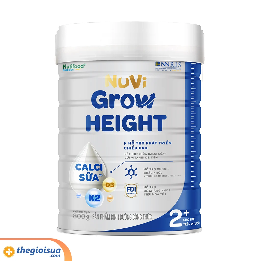 Sữa bột dinh dưỡng Nuvi Grow Height 2+ lon 800g