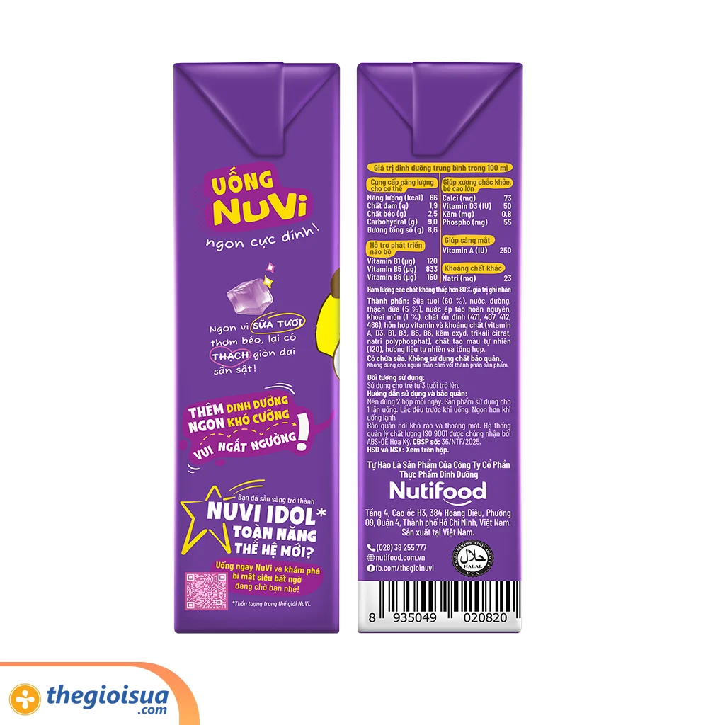 Sữa tươi NUVI có thạch vị khoai môn hộp 170ml