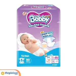 Tã dán Bobby Siêu Thấm - Khô Thoáng size S80 (4-8kg)