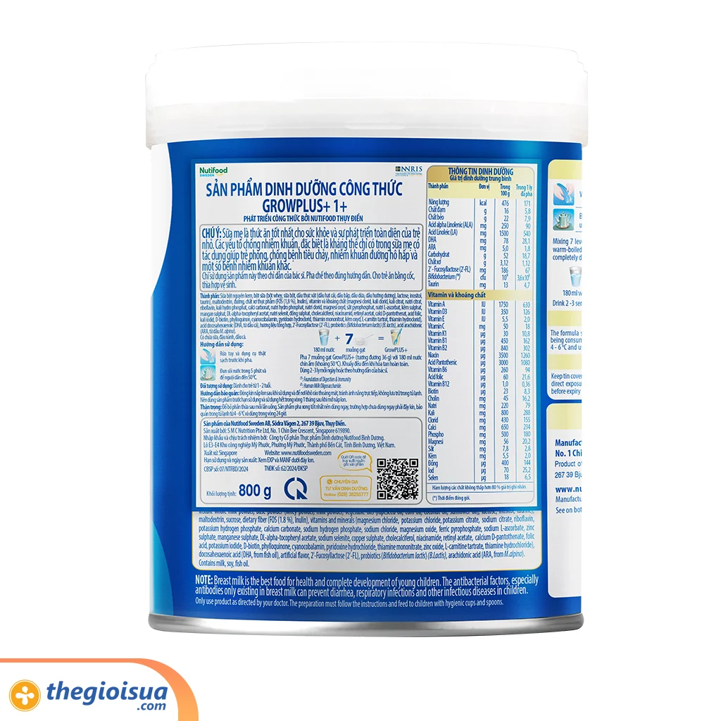 Sữa bột Growplus 1+ XANH NHẠT 800G (1-2 tuổi)