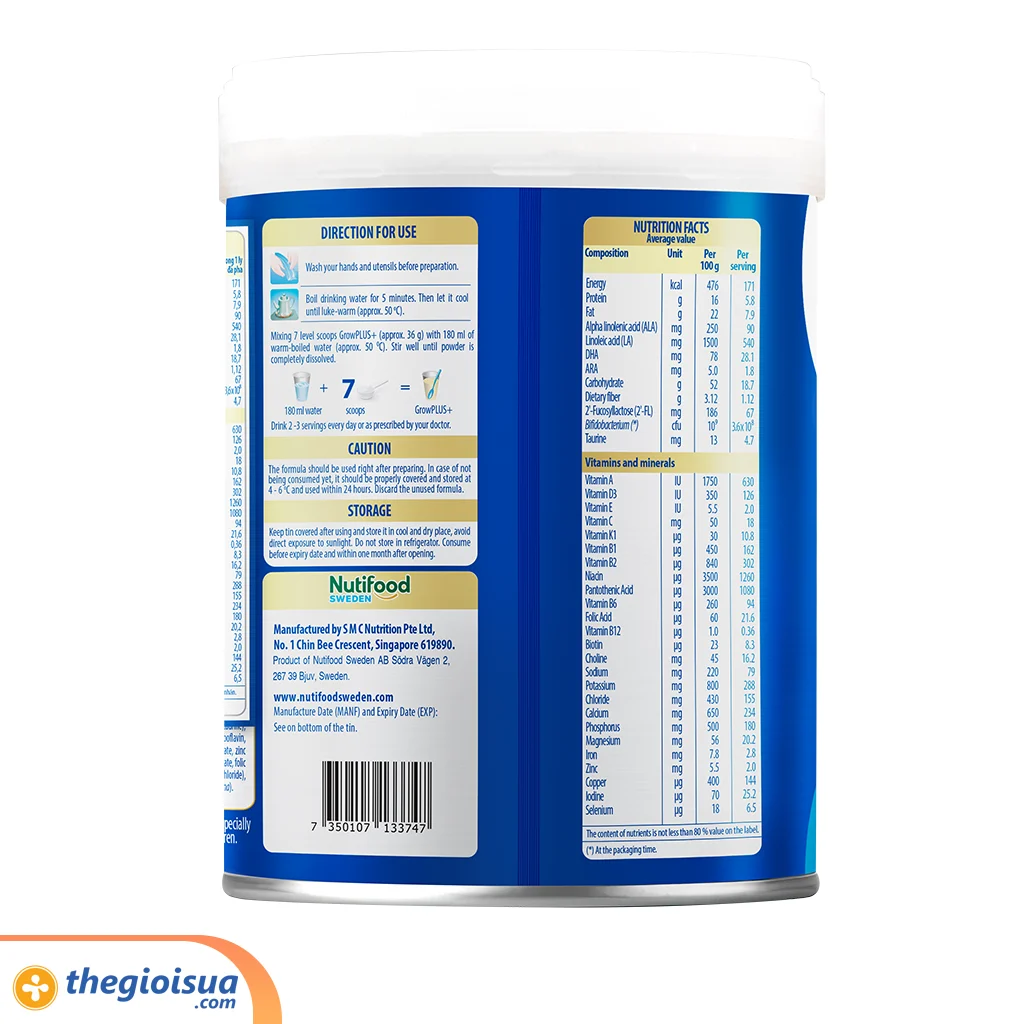 Sữa bột Growplus 1+ XANH NHẠT 800G (1-2 tuổi)