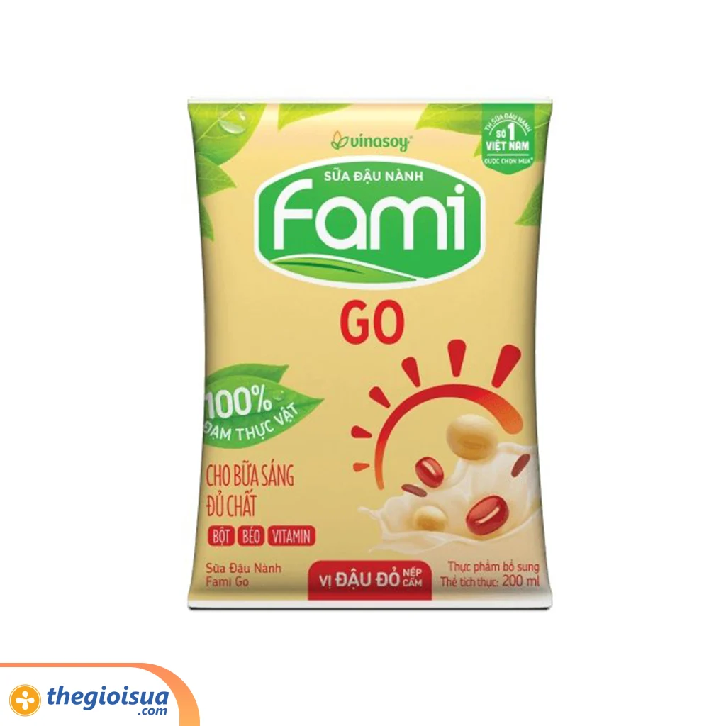 Sữa đậu nành Fami Go đậu đỏ nếp cẩm túi 200ml - thùng 40 túi