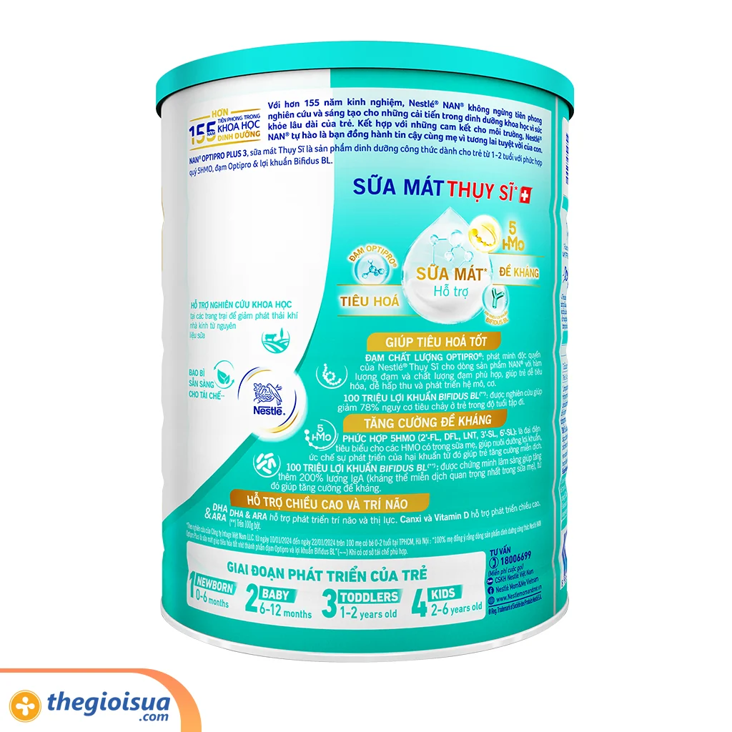 Sữa bột Nan Optipro Plus 3 1500g hàng nhập khẩu sản xuất tại Singapore