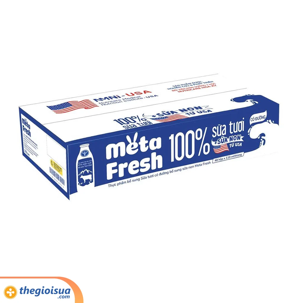 Sữa tươi có đường bổ sung sữa non Meta Fresh 4*110ml