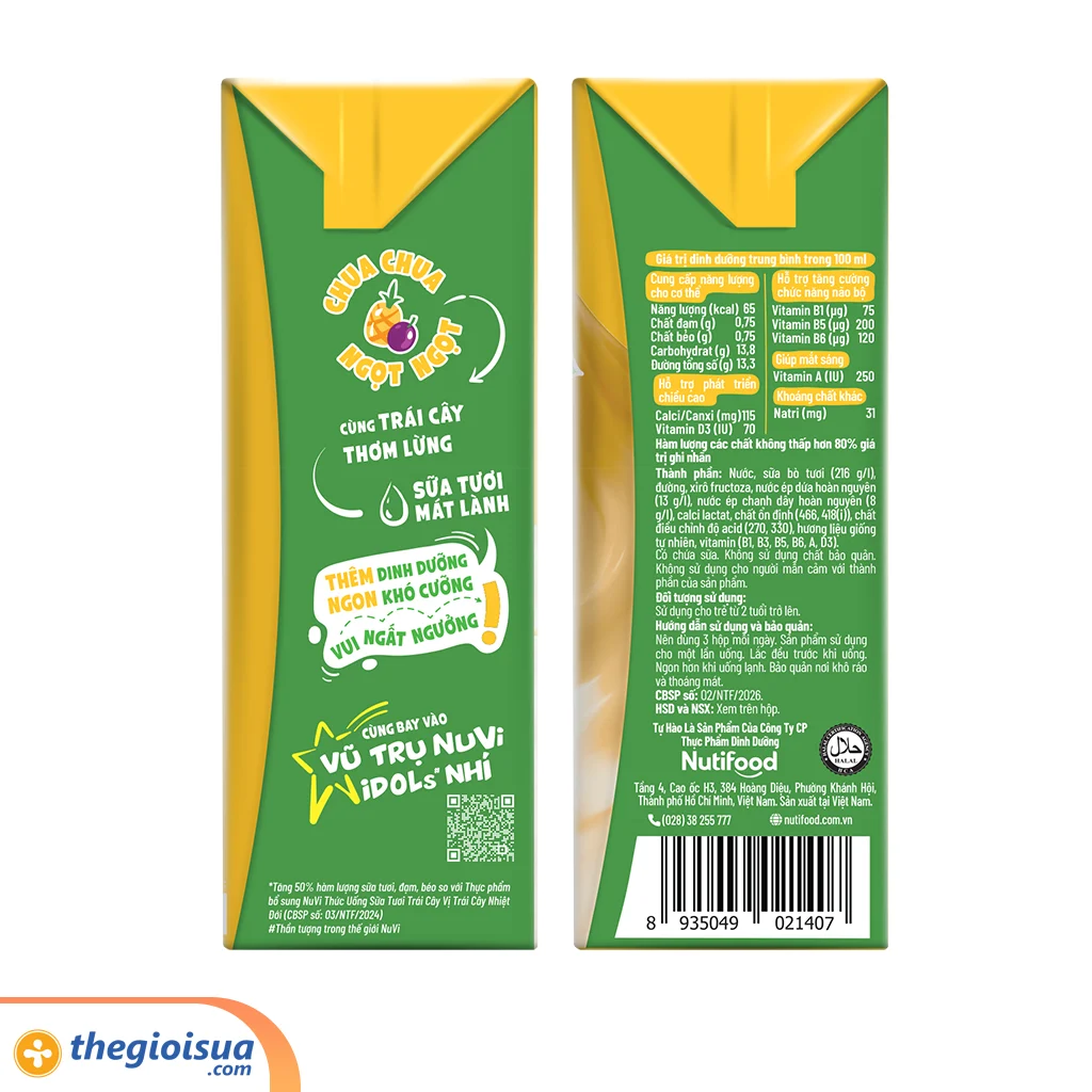 Sữa tươi trái cây Nuvi Trái cây nhiệt đới hộp 110ml