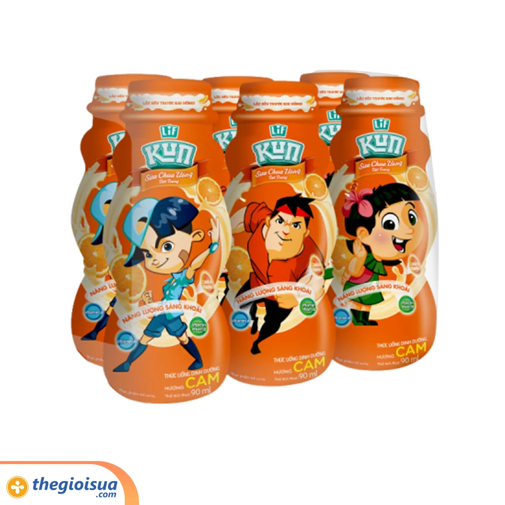 Sữa chua uống tiệt trùng Lif Kun hương Cam 90ml – lốc 6 chai