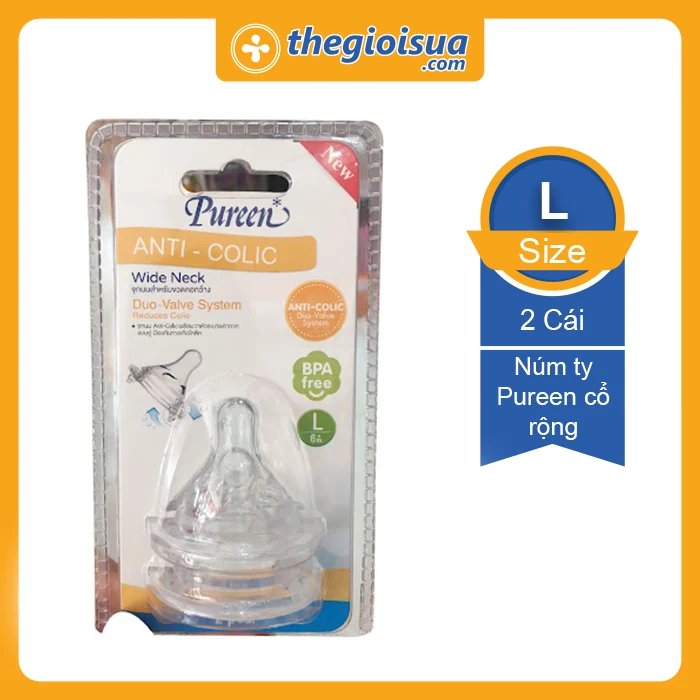 Vỉ 2 núm ty Pureen cổ rộng Size L