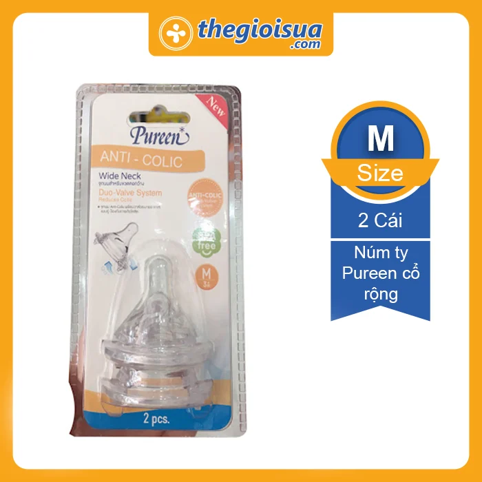 Vỉ 2 núm ty Pureen cổ rộng Size M