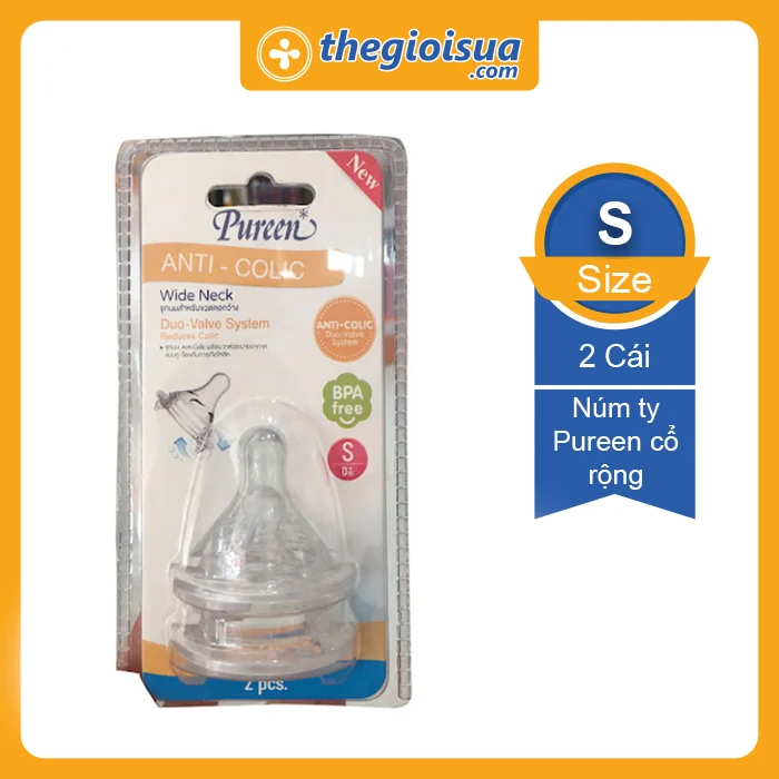 Vỉ 2 núm ty Pureen cổ rộng Size S