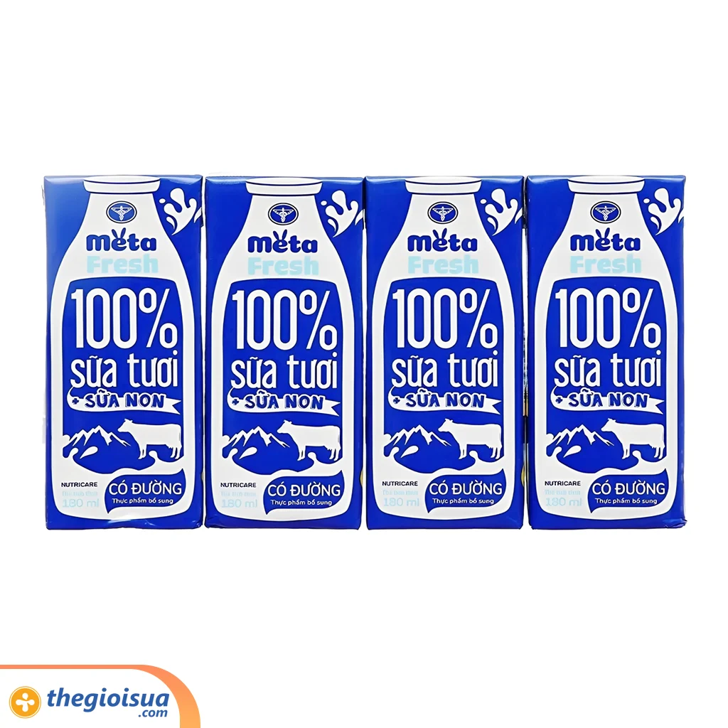 Sữa tươi có đường bổ sung sữa non Meta Fresh 4*180ml