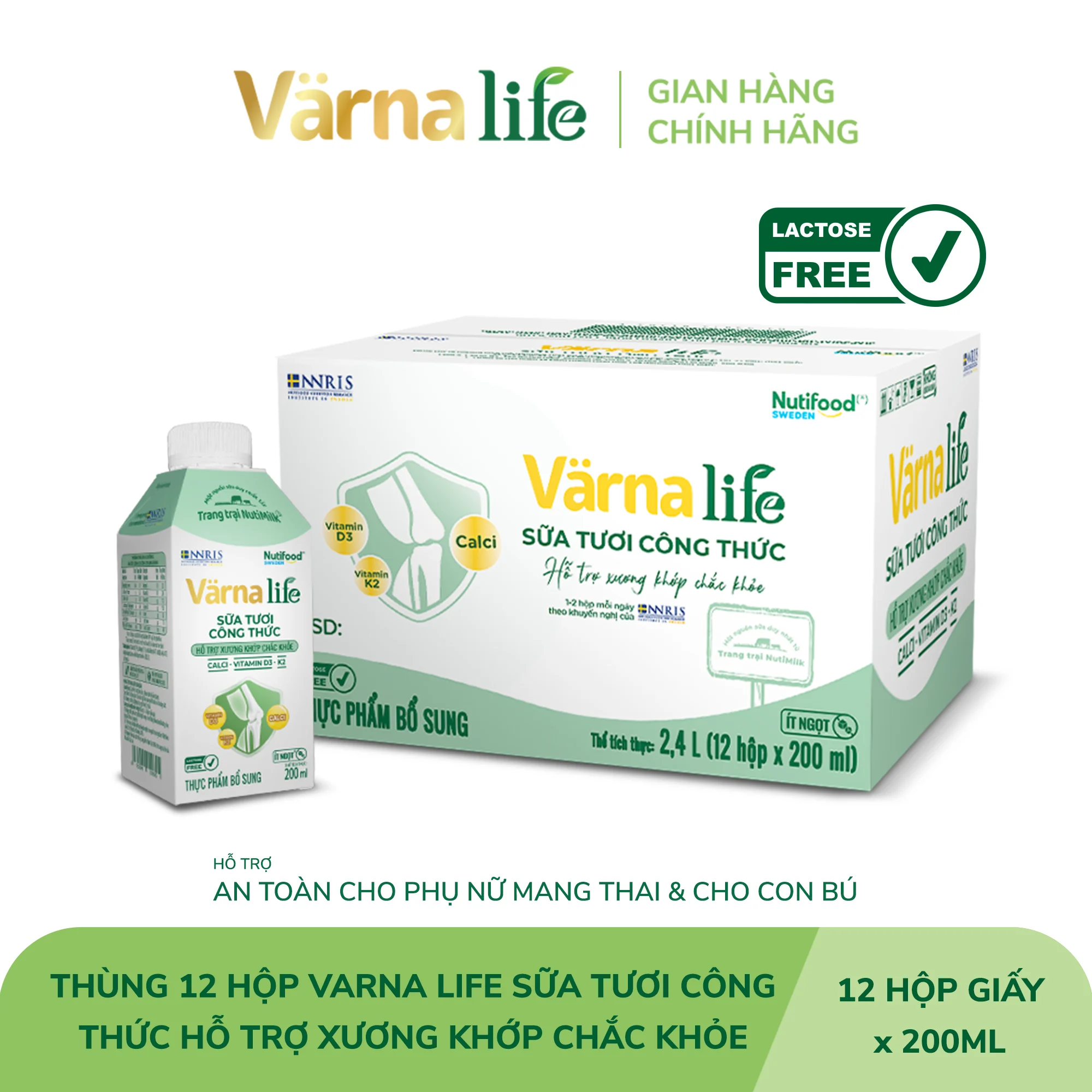 Thực Phẩm Bổ Sung Sữa Tươi Công Thức VARNALIFE (XANH) hộp 200ml