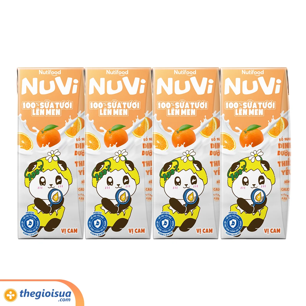 Sữa Tươi Lên Men Tiệt Trùng NUVI Vị Cam 4x170ml